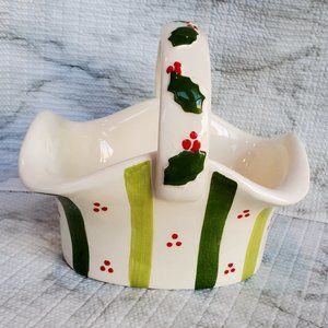 Christmas Planter, Ceramic Basket with Holly, Andrea West for Sigma Tastesetter